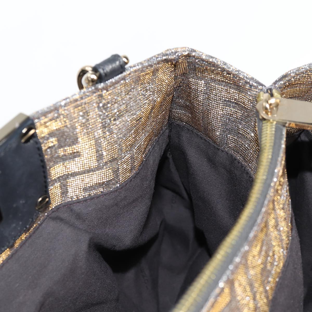FENDI Zucca Canvas Mia Chain Shoulder Bag Silver Gold Auth 122372AV