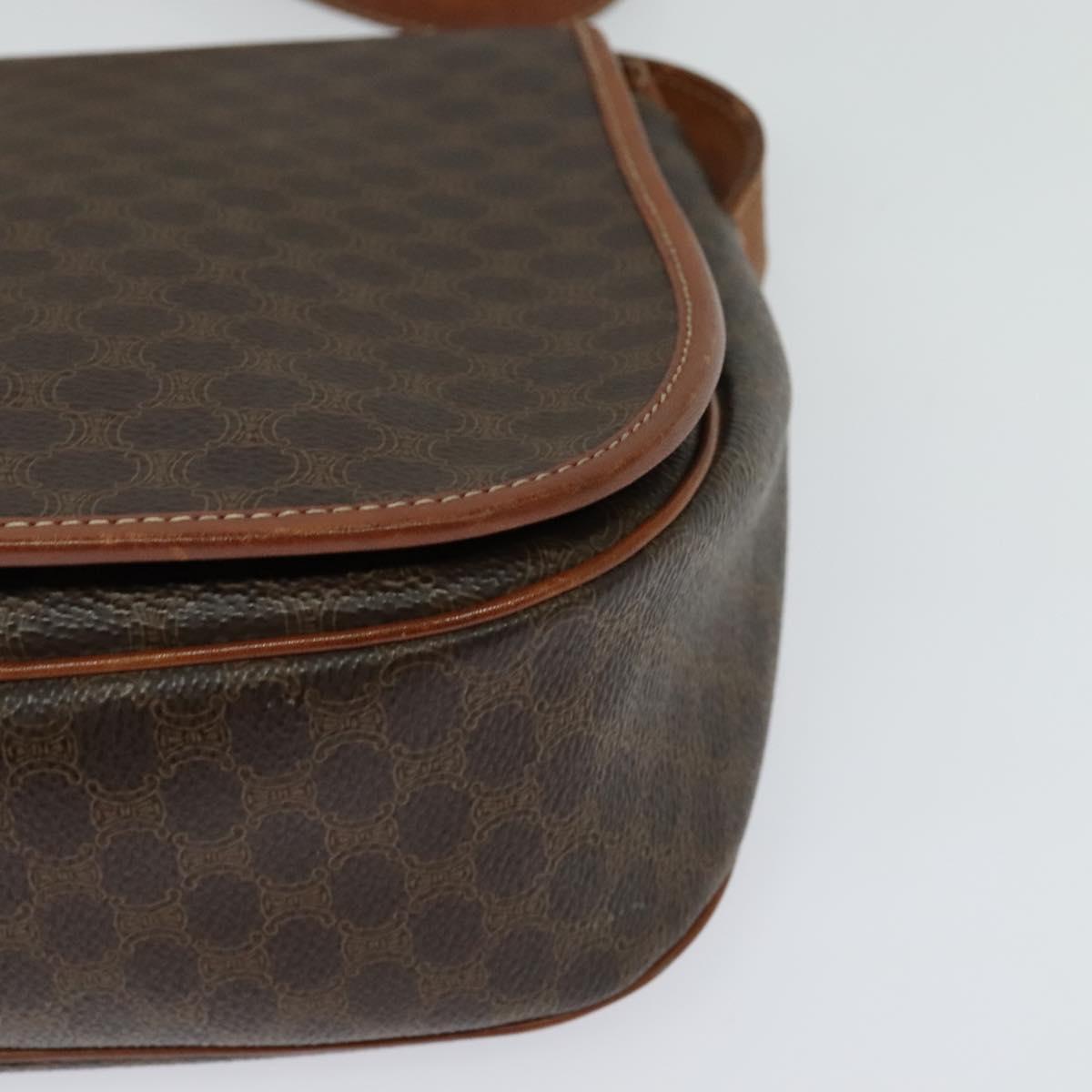 CELINE Macadam Canvas Shoulder Bag PVC Leather Brown Gold Auth 122373