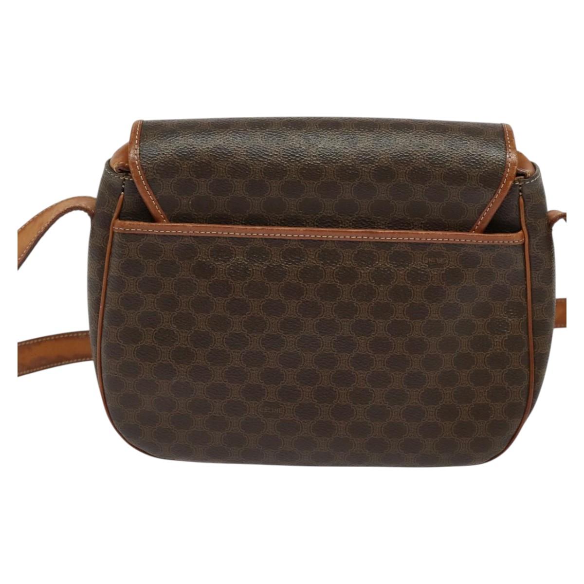 CELINE Macadam Canvas Shoulder Bag PVC Leather Brown Gold Auth 122373