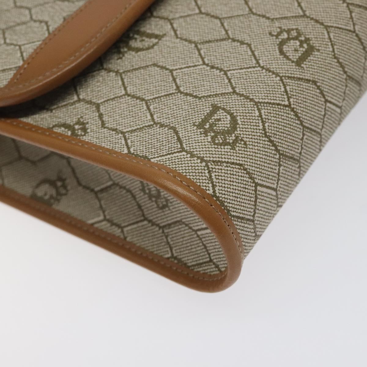 Christian Dior Honeycomb Canvas Chain Bag PVC Leather Beige Gold Auth 122377