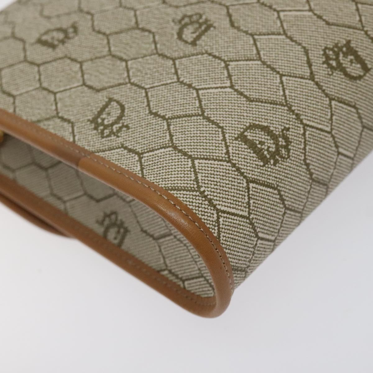 Christian Dior Honeycomb Canvas Chain Bag PVC Leather Beige Gold Auth 122377