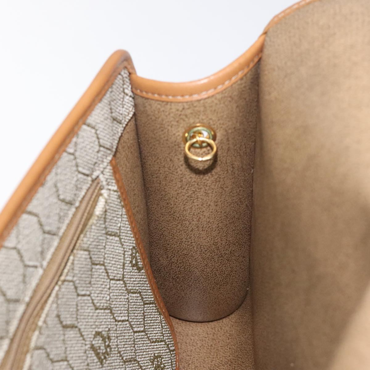 Christian Dior Honeycomb Canvas Chain Bag PVC Leather Beige Gold Auth 122377