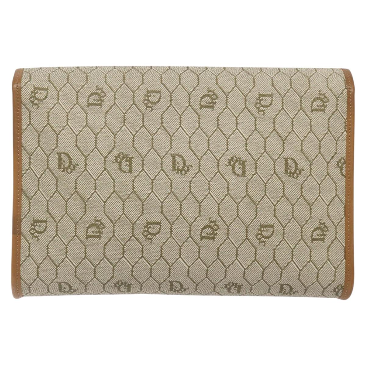 Christian Dior Honeycomb Canvas Chain Bag PVC Leather Beige Gold Auth 122377