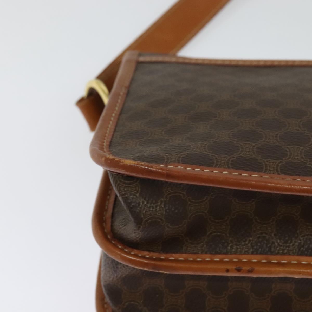 CELINE Macadam Canvas Shoulder Bag PVC Leather Brown Gold Auth 122382