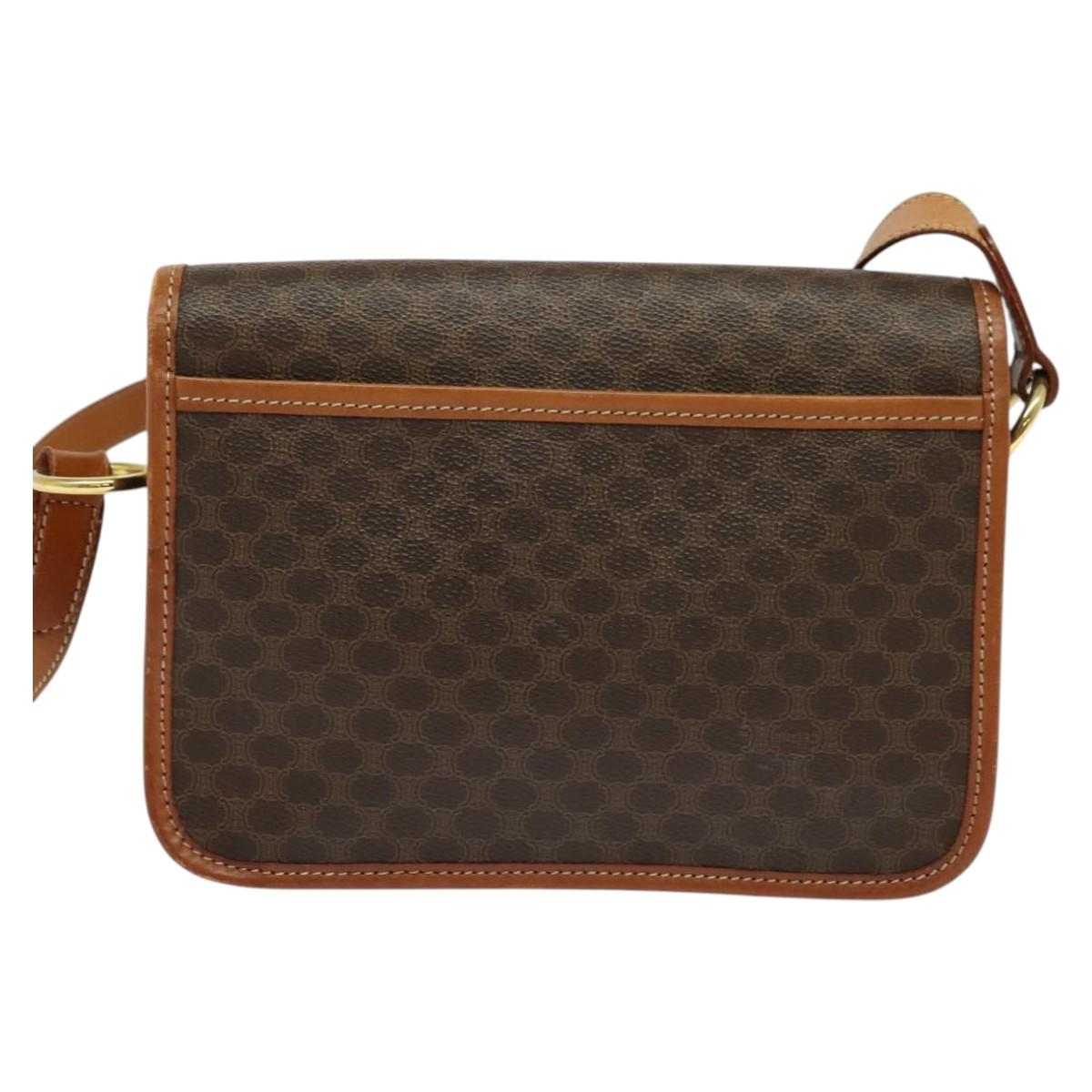 CELINE Macadam Canvas Shoulder Bag PVC Leather Brown Gold Auth 122382