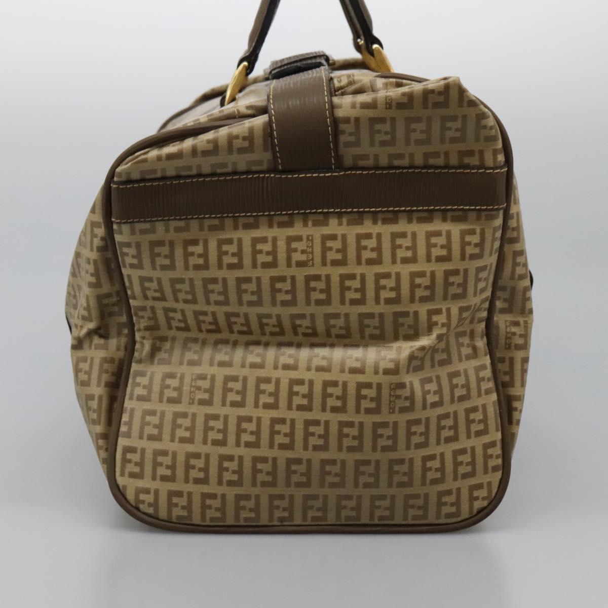 FENDI Zucchino Canvas Boston Bag Vintage Gold Beige Auth 122399