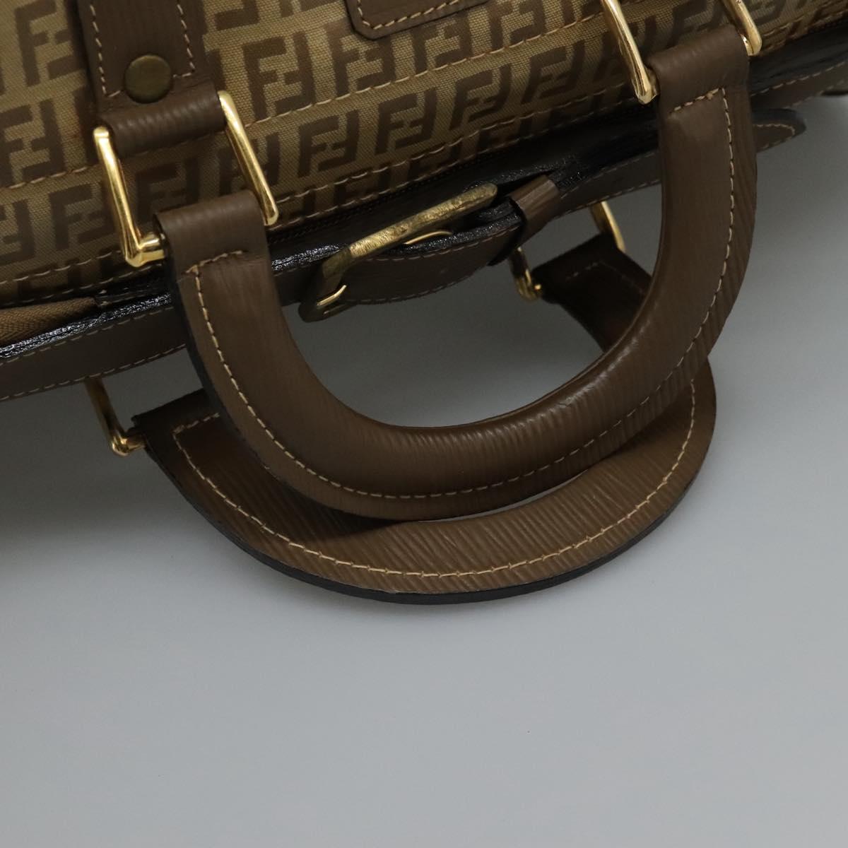 FENDI Zucchino Canvas Boston Bag Vintage Gold Beige Auth 122399
