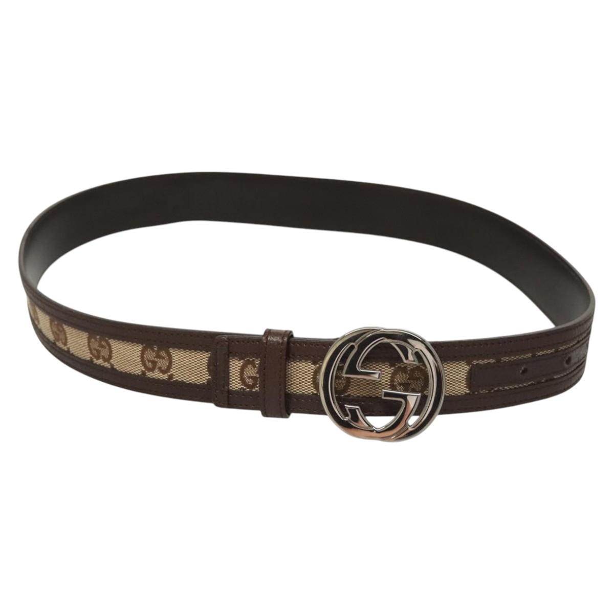 GUCCI GG Canvas Interlocking Belt 33.5"" Beige Brown 114874 Auth 122413