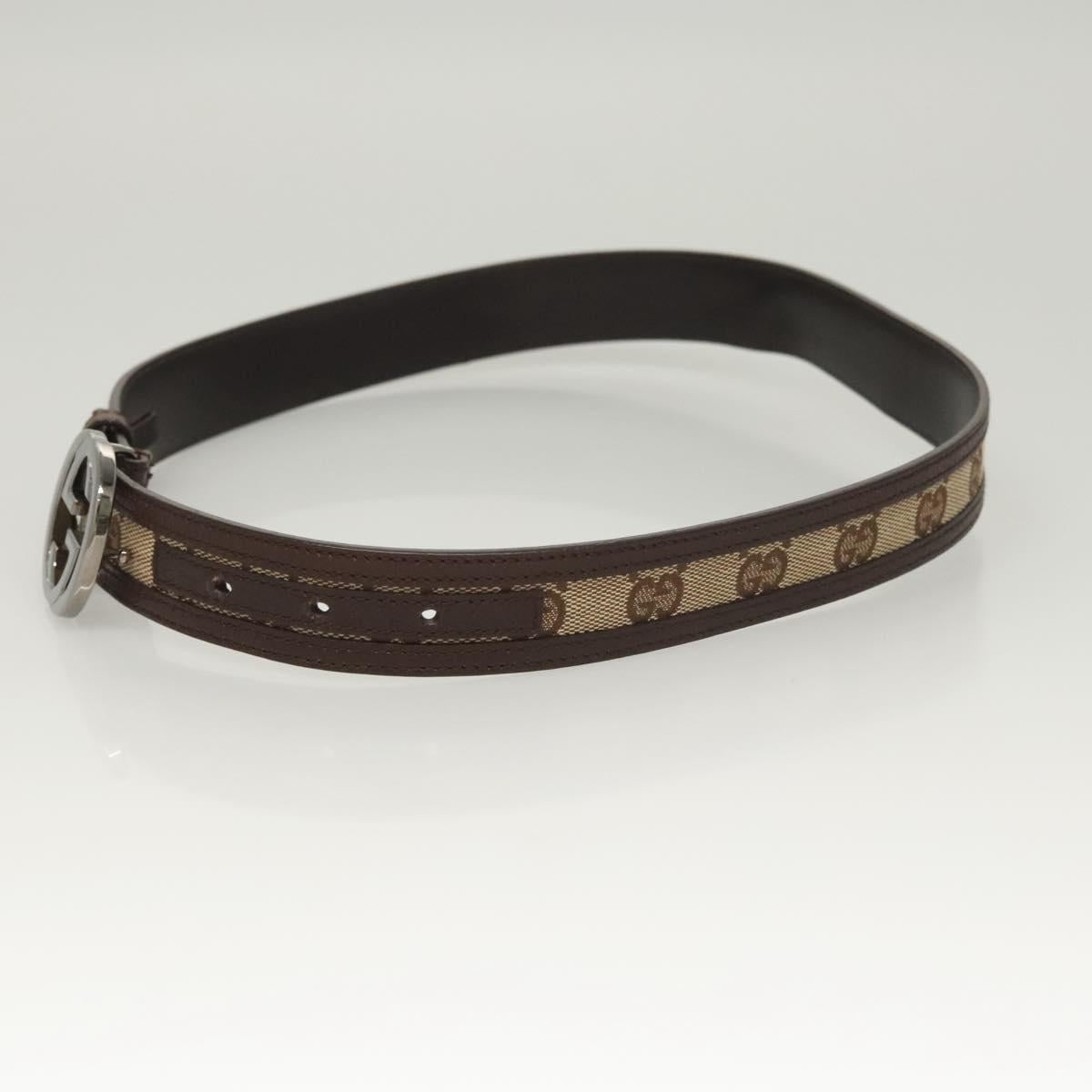 GUCCI GG Canvas Interlocking Belt 33.5"" Beige Brown 114874 Auth 122413