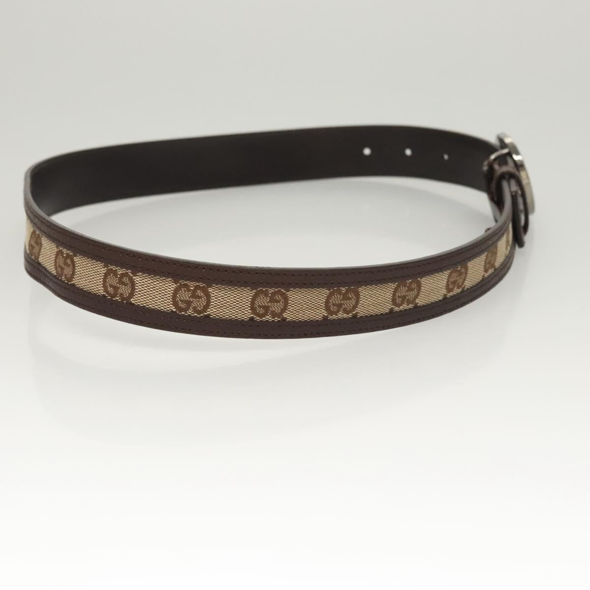 GUCCI GG Canvas Interlocking Belt 33.5"" Beige Brown 114874 Auth 122413