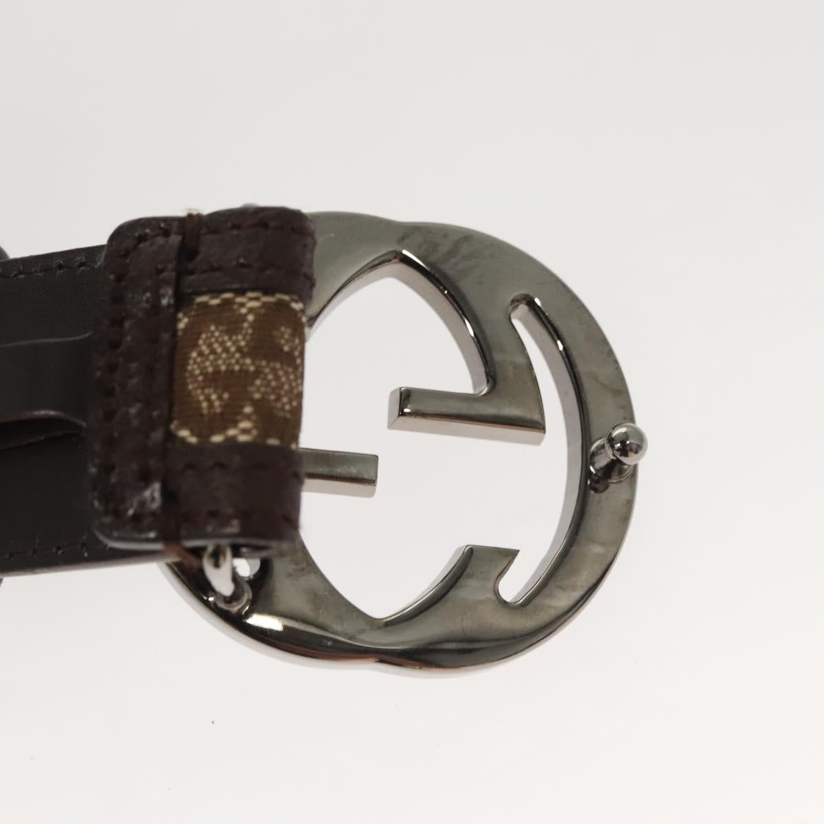 GUCCI GG Canvas Interlocking Belt 33.5"" Beige Brown 114874 Auth 122413