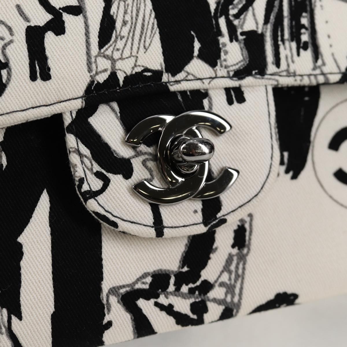 CHANEL Chain Shoulder Bag Canvas White Silver CC Auth 122423SM