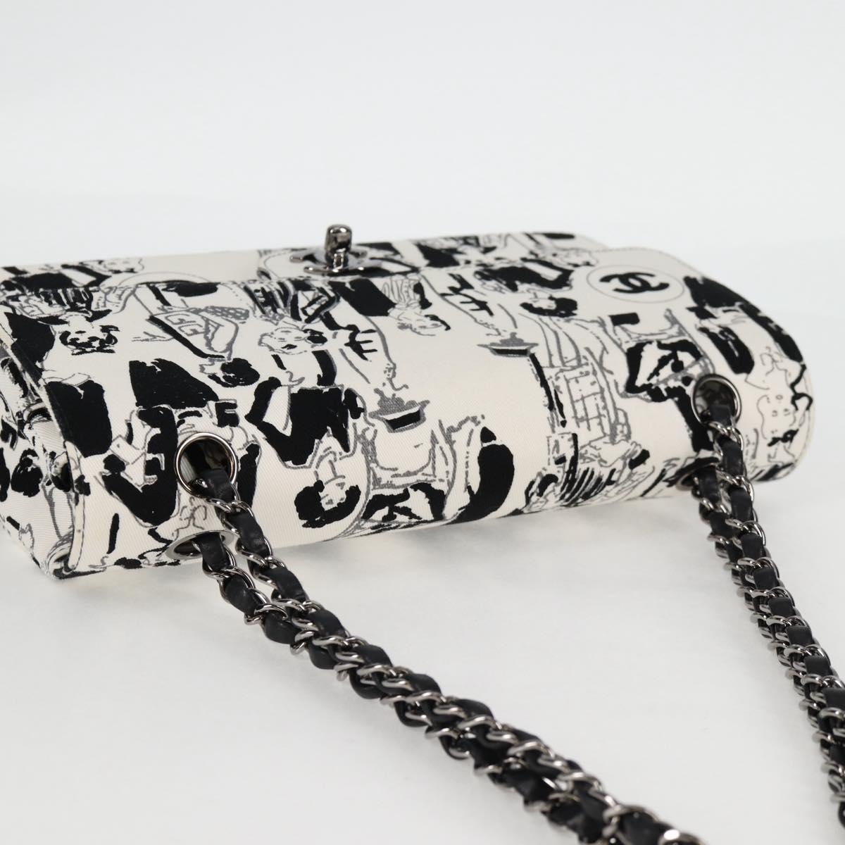 CHANEL Chain Shoulder Bag Canvas White Silver CC Auth 122423SM