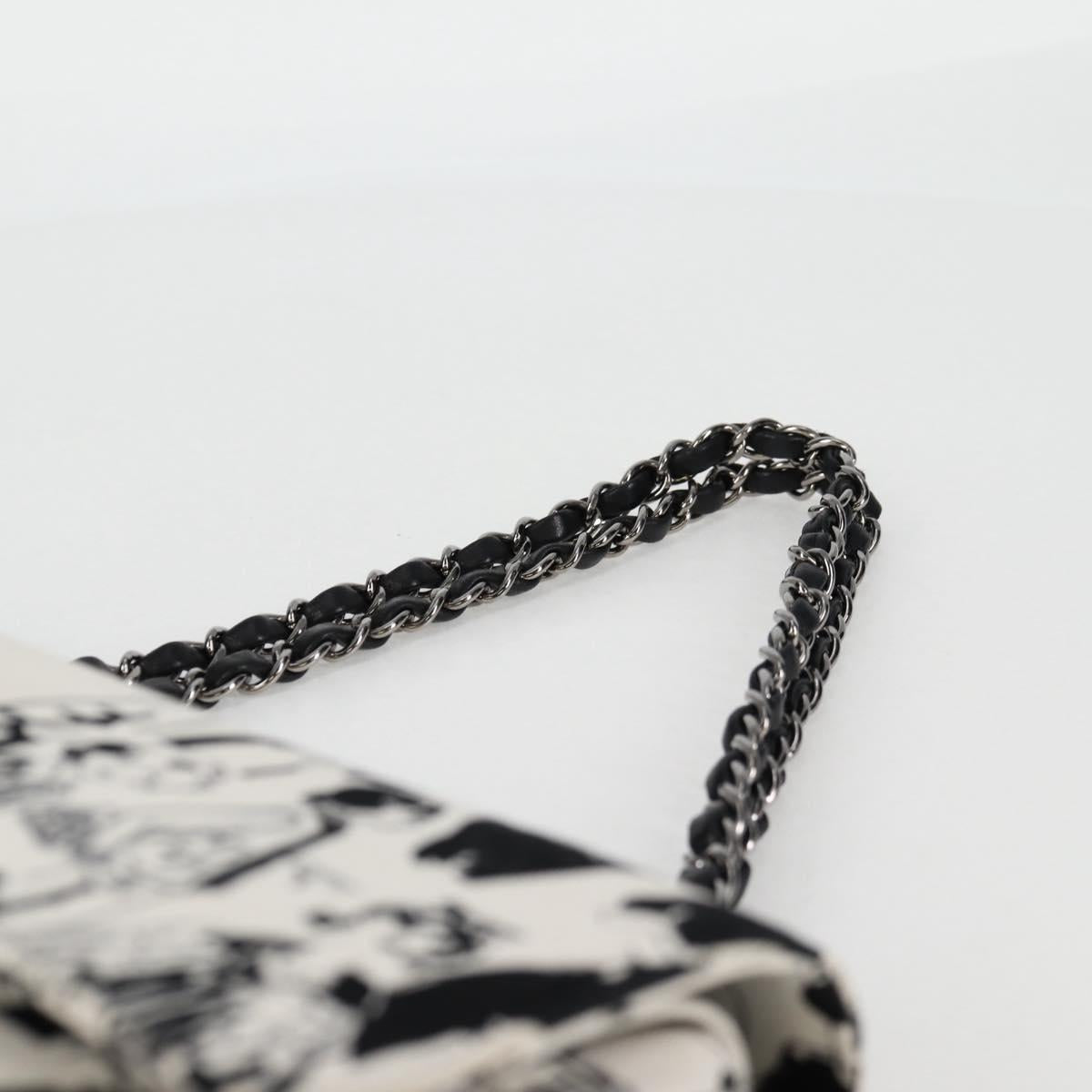 CHANEL Chain Shoulder Bag Canvas White Silver CC Auth 122423SM