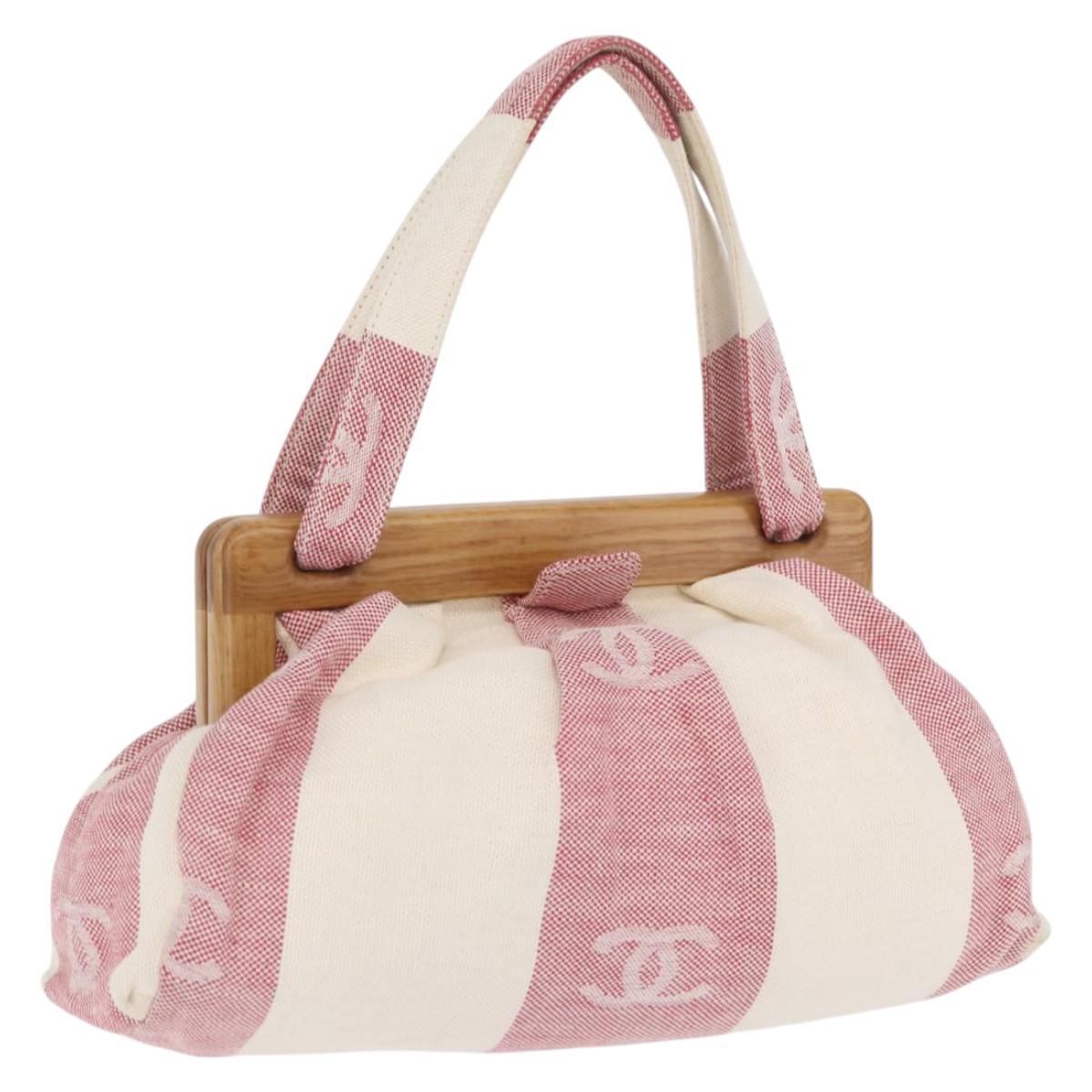 CHANEL Hand Bag Canvas Beige Gold CC Auth 122428V