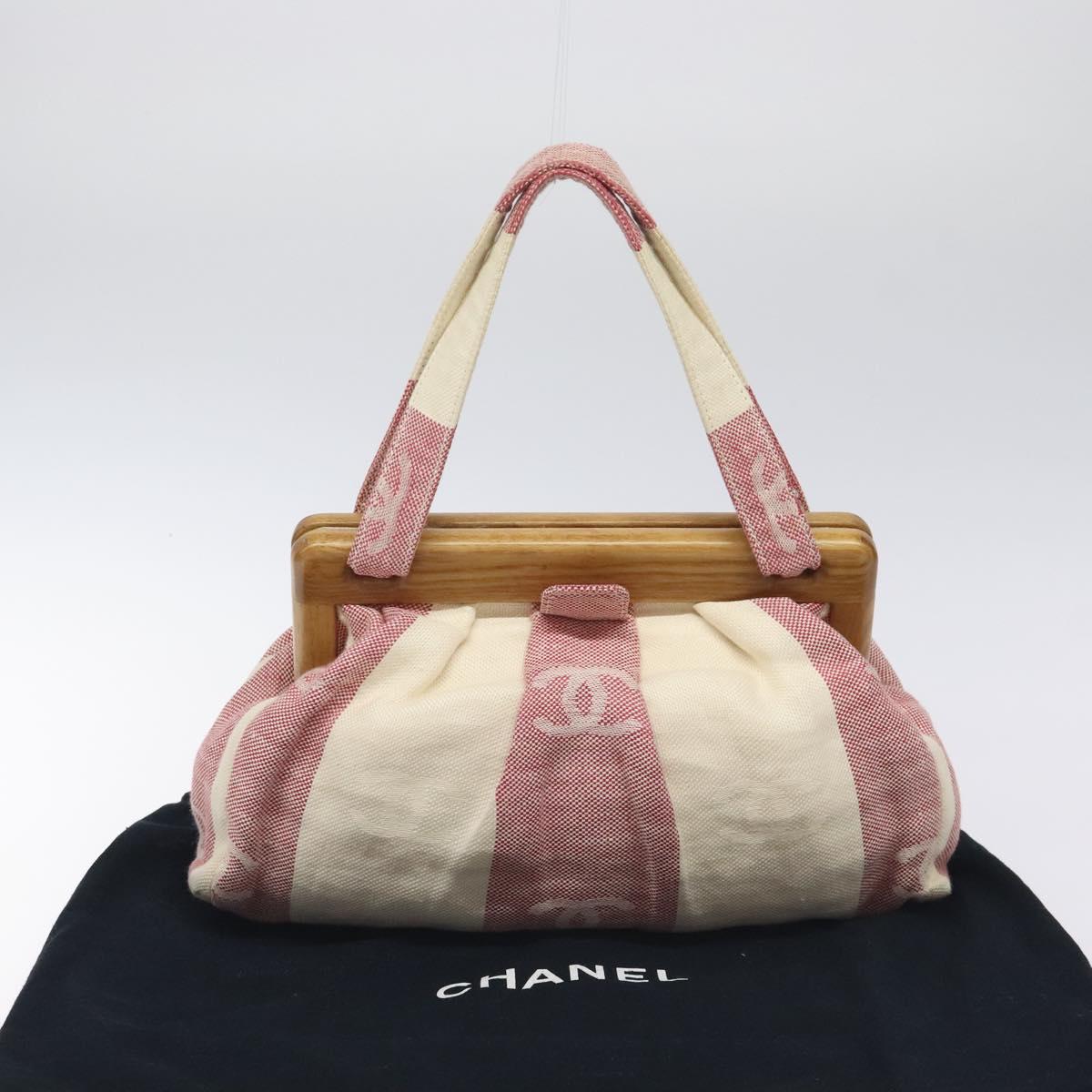 CHANEL Hand Bag Canvas Beige Gold CC Auth 122428V