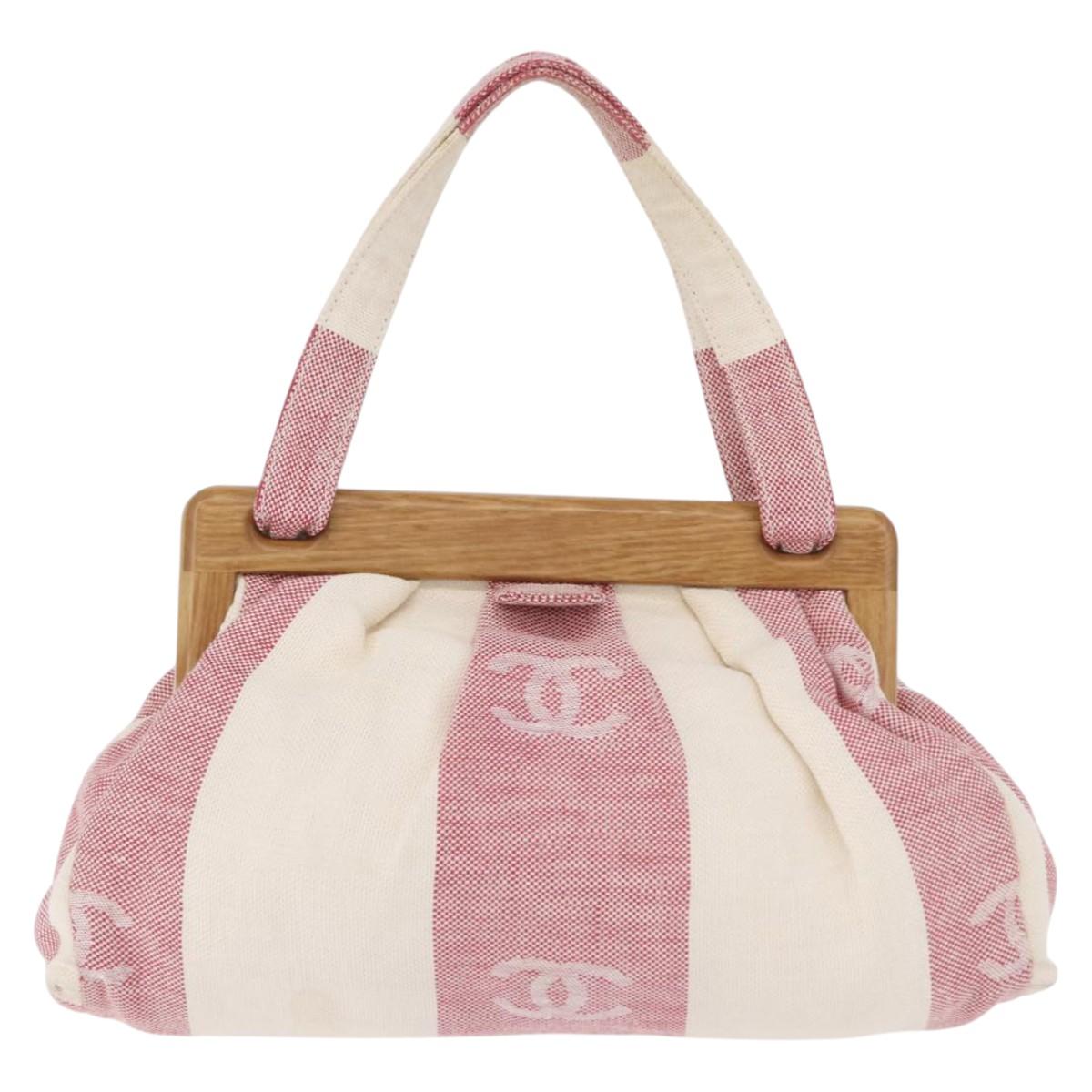 CHANEL Hand Bag Canvas Beige Gold CC Auth 122428V