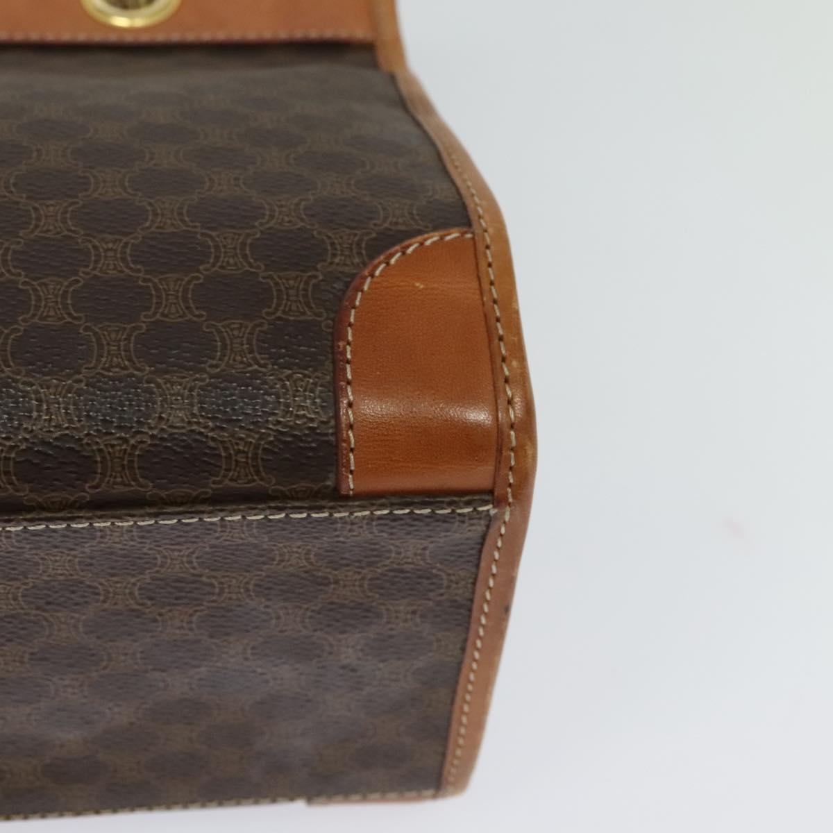 CELINE Macadam Canvas Hand Bag PVC Leather Brown Gold Auth 122440