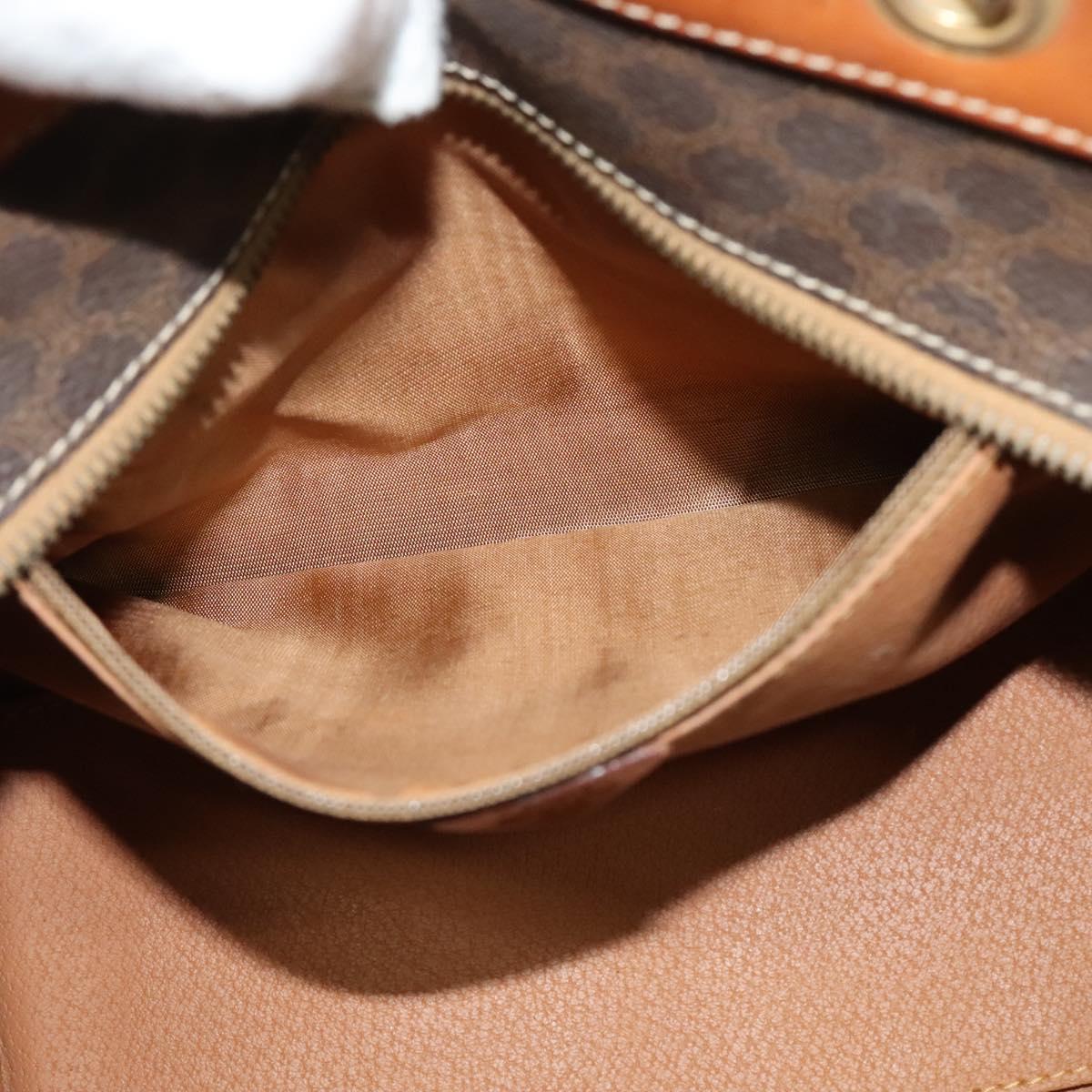 CELINE Macadam Canvas Hand Bag PVC Leather Brown Gold Auth 122440