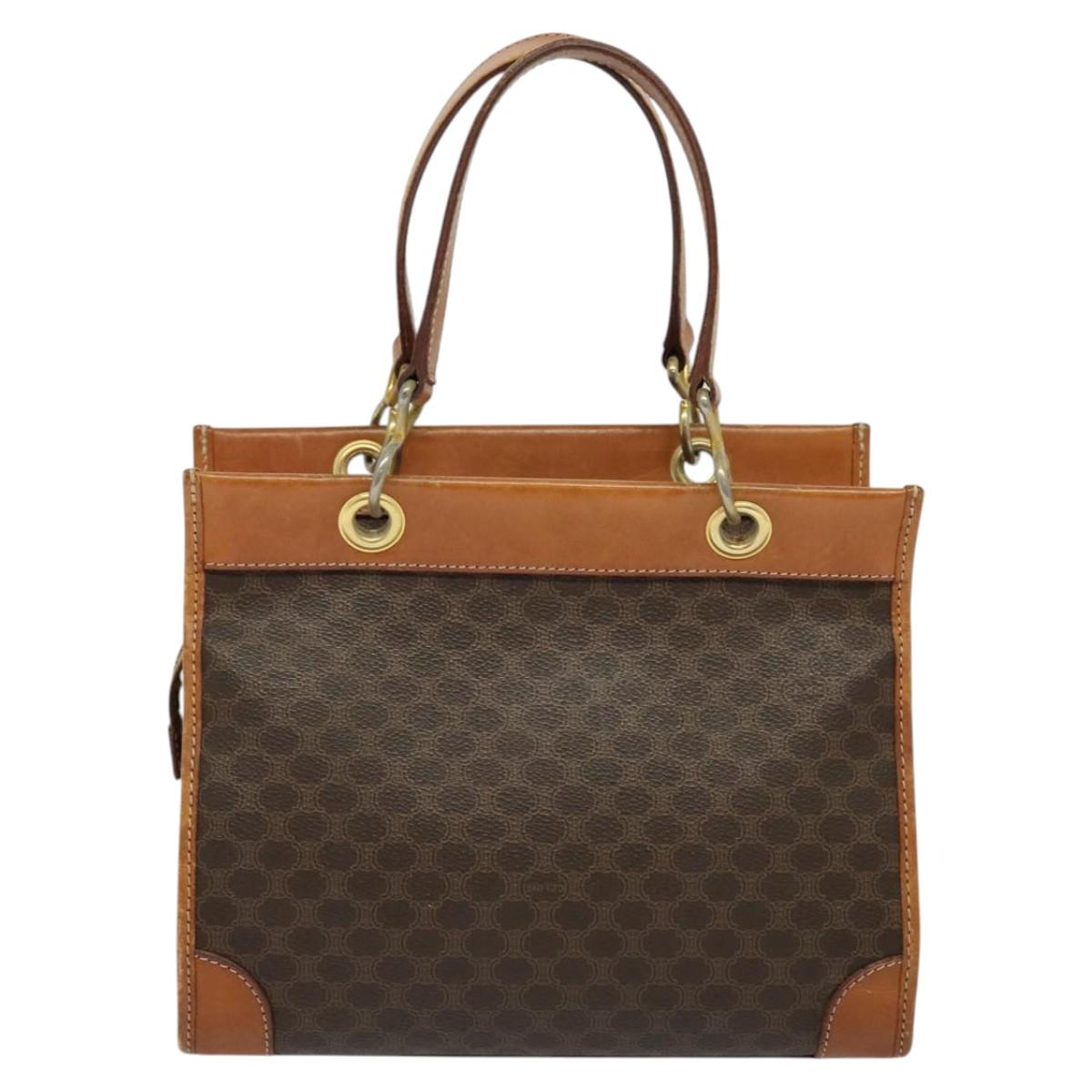 CELINE Macadam Canvas Hand Bag PVC Leather Brown Gold Auth 122440