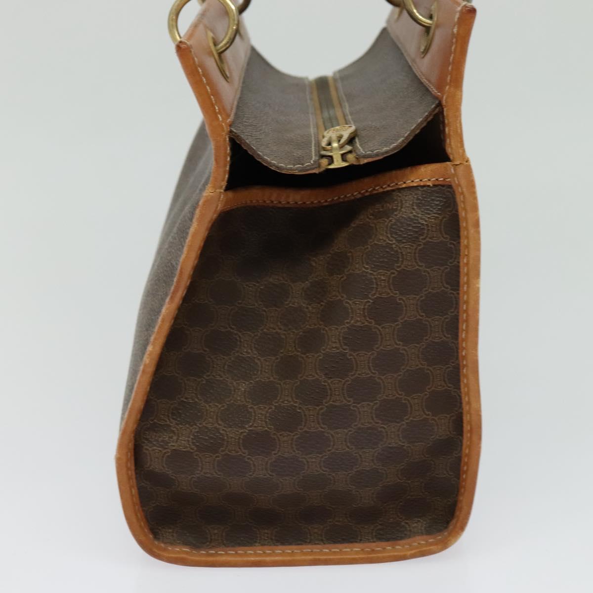 CELINE Macadam Canvas Hand Bag PVC Leather Brown Gold Auth 122440