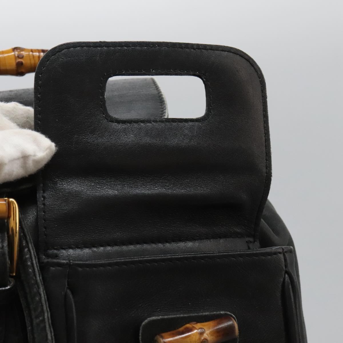 GUCCI Bamboo Backpack Leather Black Gold 003 2058 0016 Auth 122470