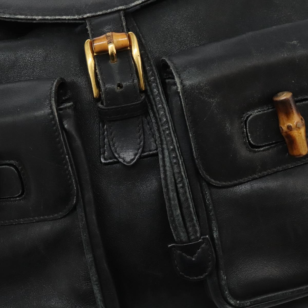 GUCCI Bamboo Backpack Leather Black Gold 003 2058 0016 Auth 122470