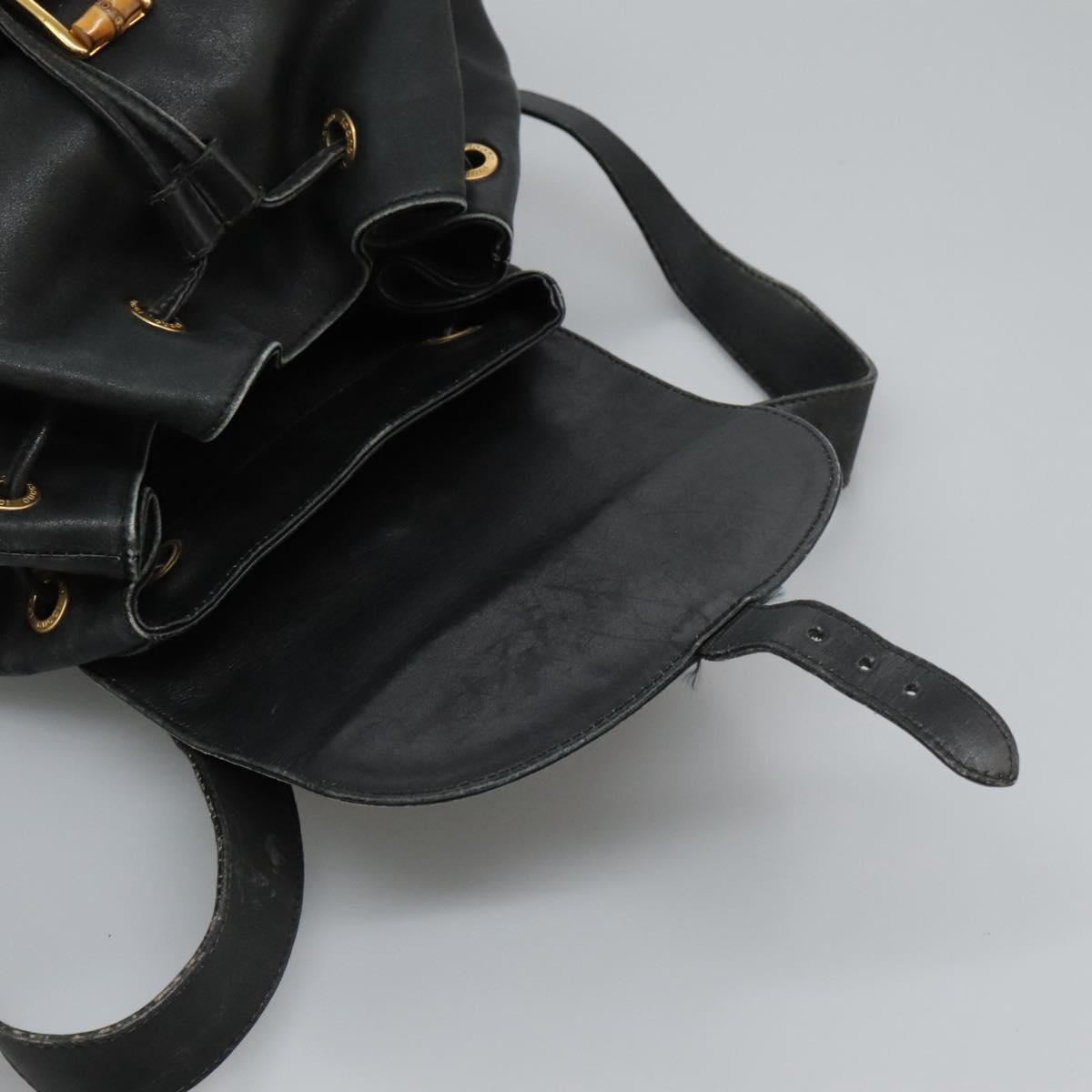 GUCCI Bamboo Backpack Leather Black Gold 003 2058 0016 Auth 122470