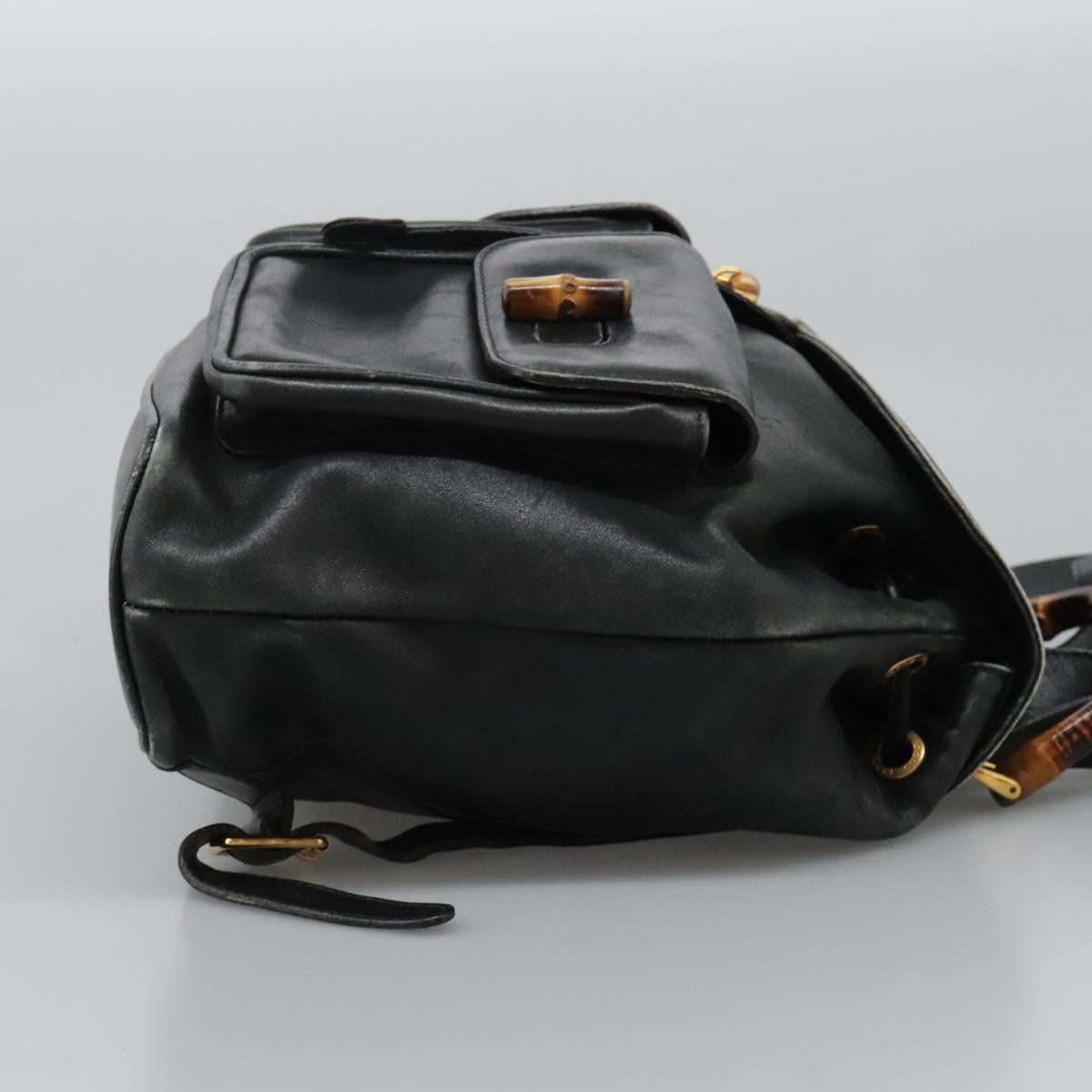 GUCCI Bamboo Backpack Leather Black Gold 003 2058 0016 Auth 122470