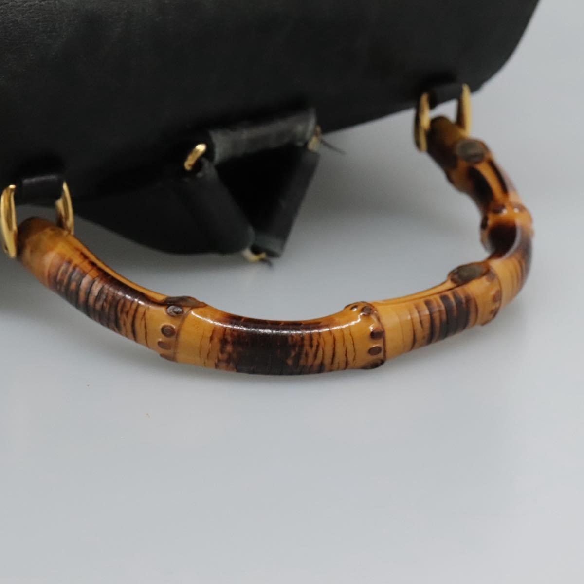 GUCCI Bamboo Backpack Leather Black Gold 003 2058 0016 Auth 122470