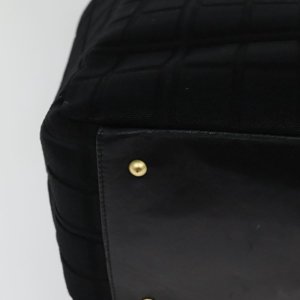 CHANEL Chain Tote Bag Cotton Black Gold CC Auth 122490