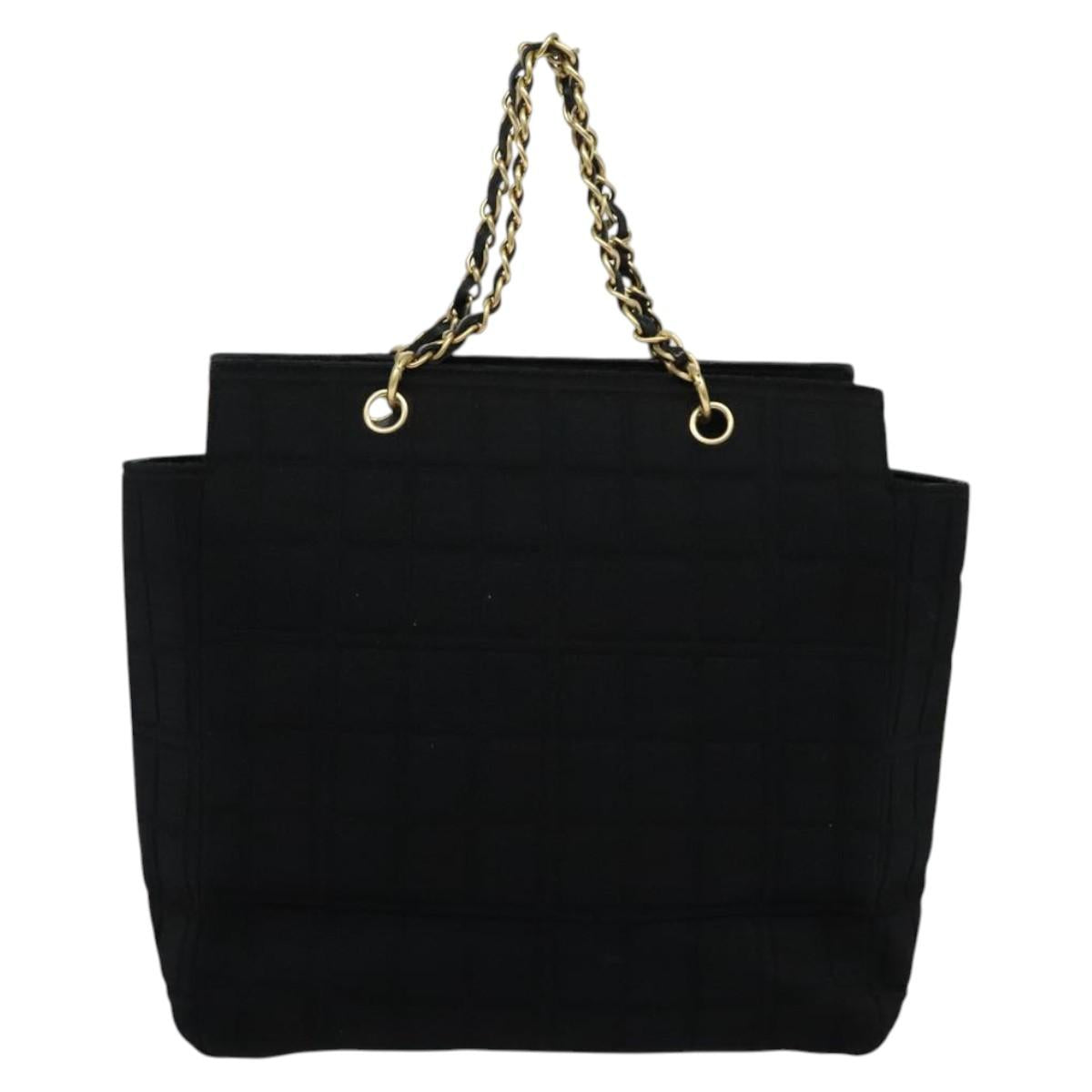 CHANEL Chain Tote Bag Cotton Black Gold CC Auth 122490