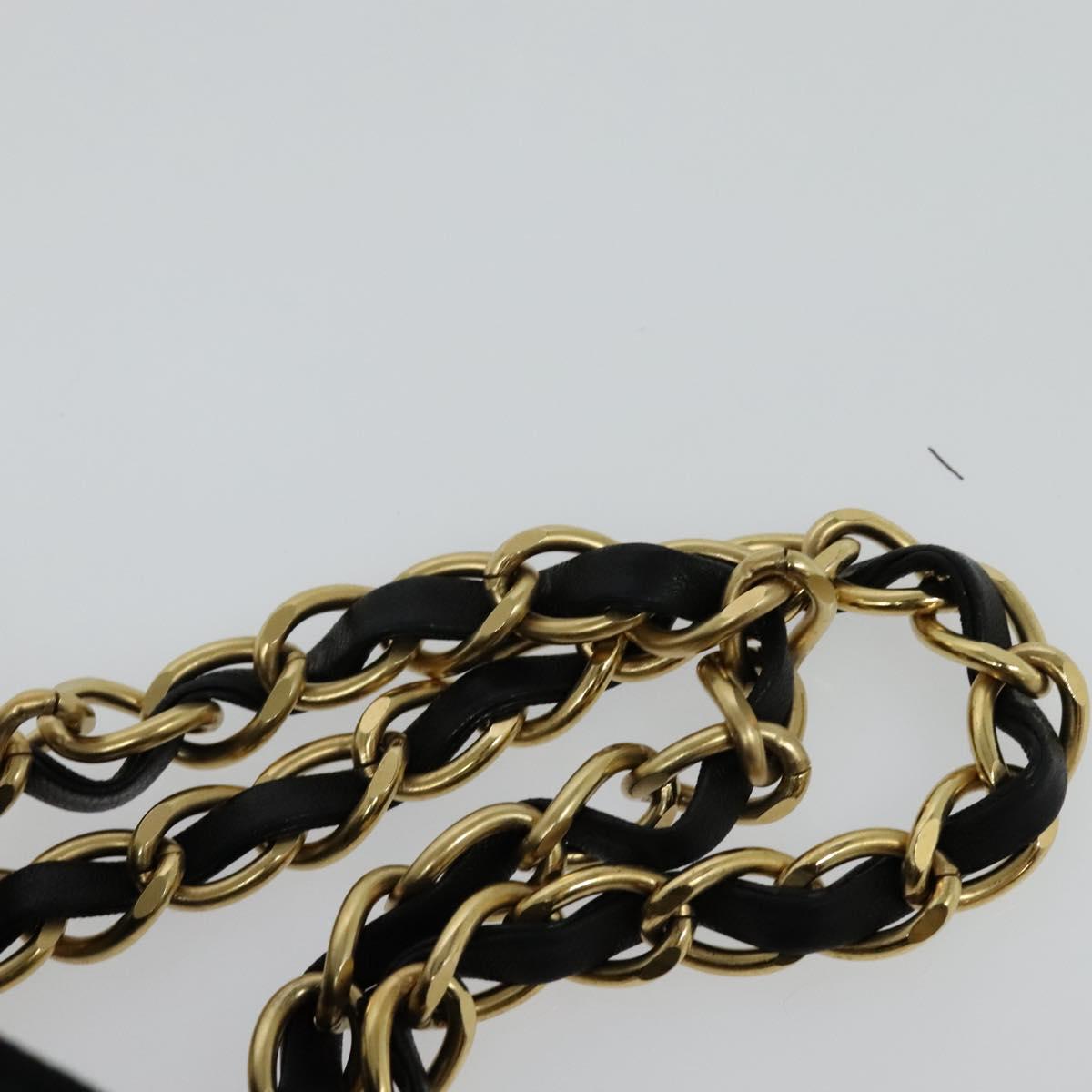 CHANEL Chain Tote Bag Cotton Black Gold CC Auth 122490