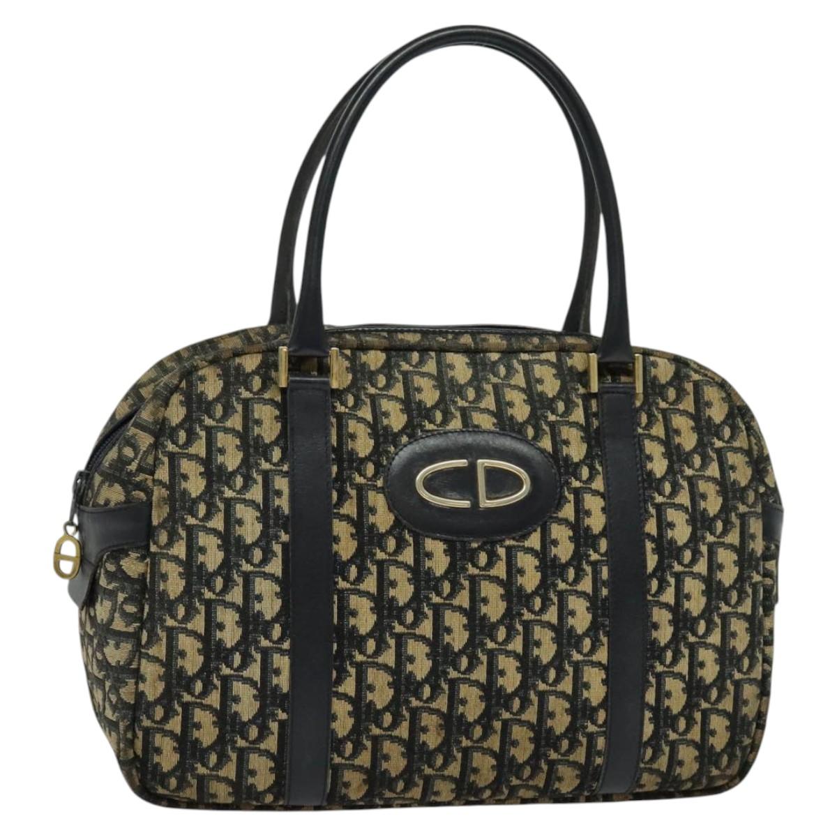 Christian Dior Trotter Canvas Hand Bag Navy Gold Auth 122491