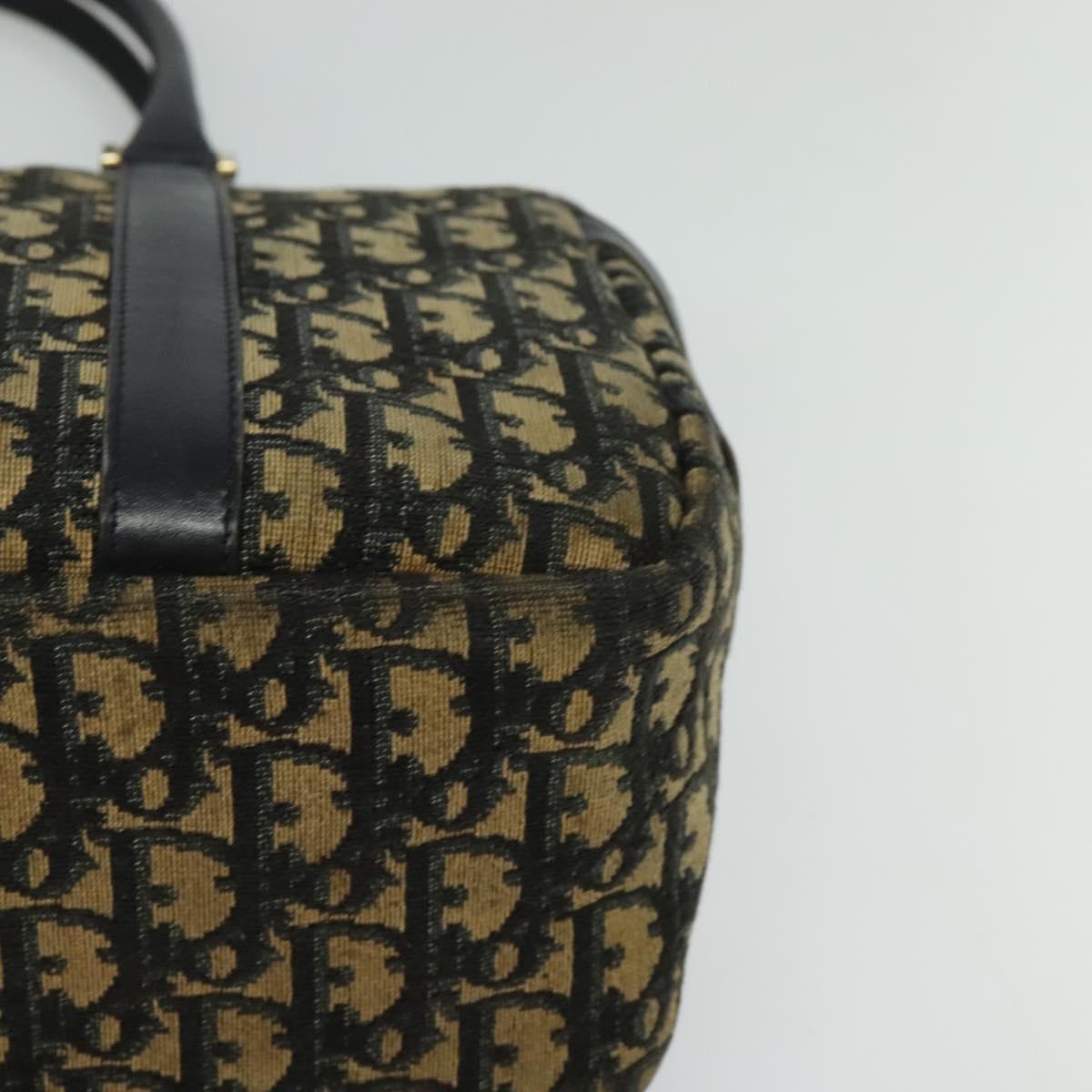 Christian Dior Trotter Canvas Hand Bag Navy Gold Auth 122491