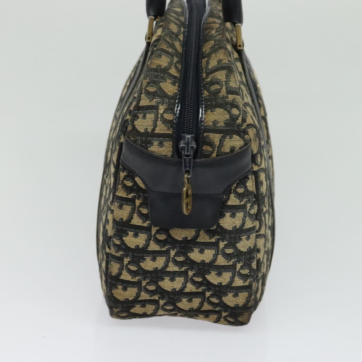 Christian Dior Trotter Canvas Hand Bag Navy Gold Auth 122491