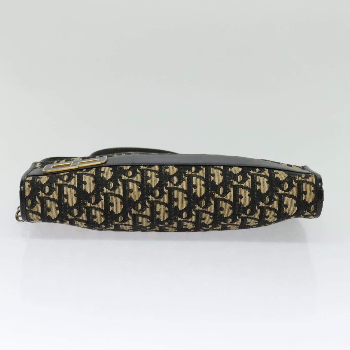 Christian Dior Trotter Canvas Shoulder Bag Navy Gold Auth 122509