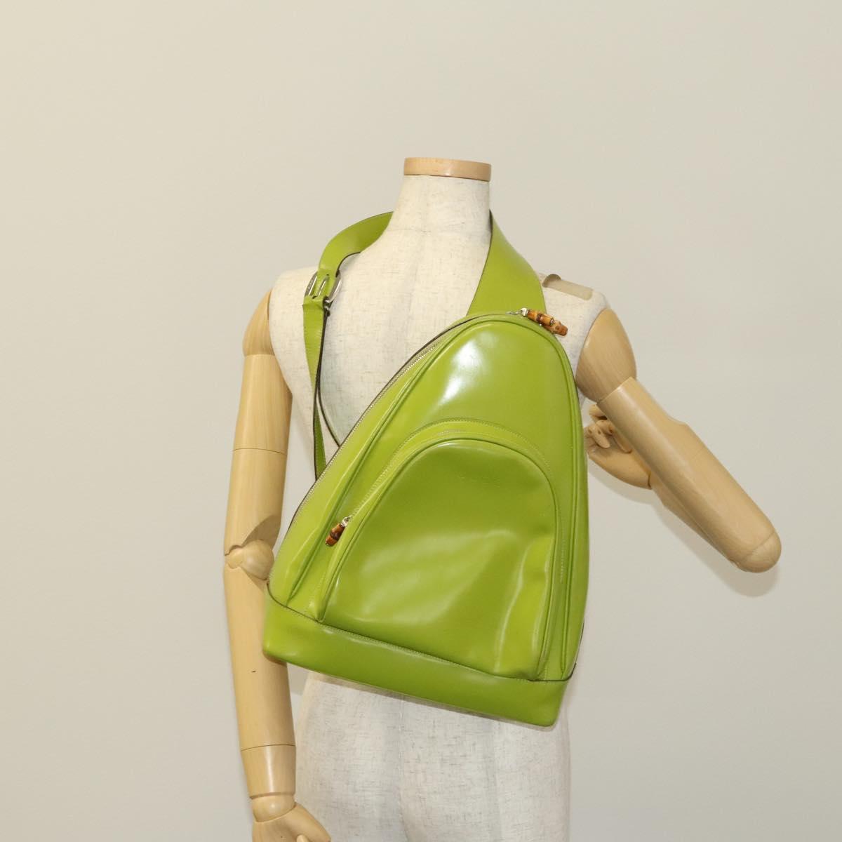 GUCCI Bamboo Body Bag Patent leather Green Auth 122510