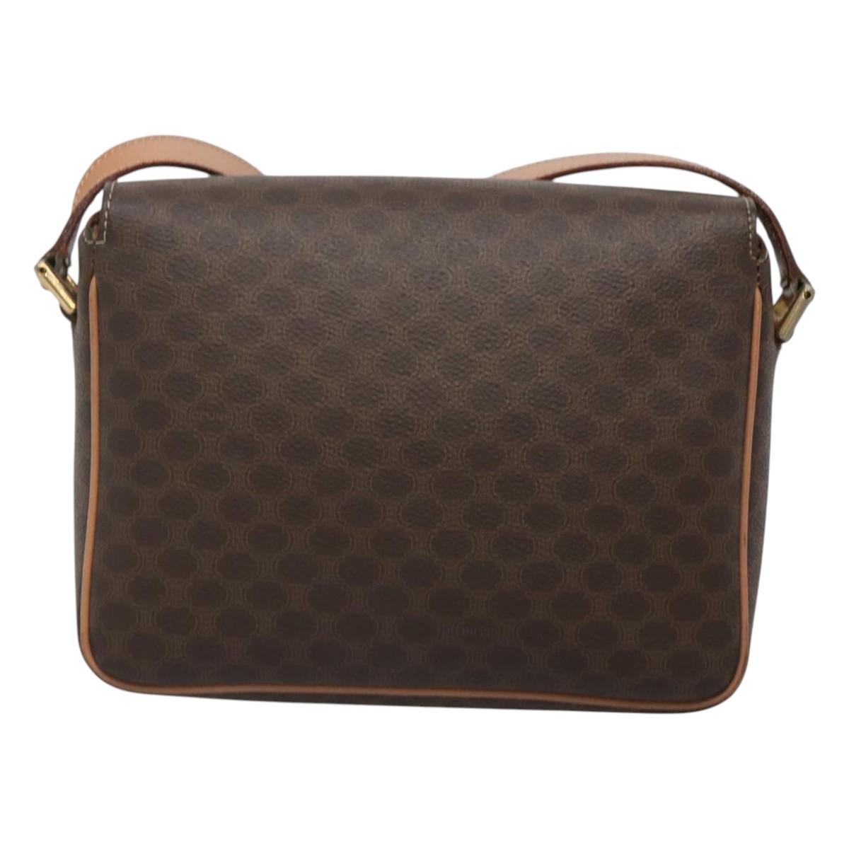 CELINE Macadam Canvas Shoulder Bag PVC Leather Brown Gold Auth 122540