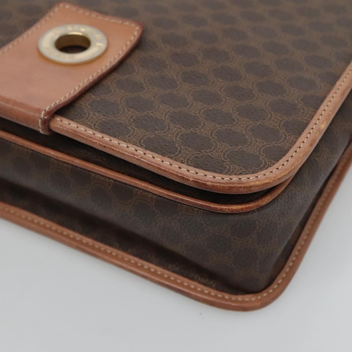 CELINE Macadam Canvas Shoulder Bag PVC Leather Brown Gold Auth 122541