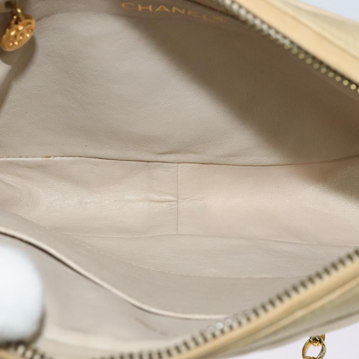 CHANEL Matelasse Chain Shoulder Bag Satin Beige Gold CC Auth 122544A