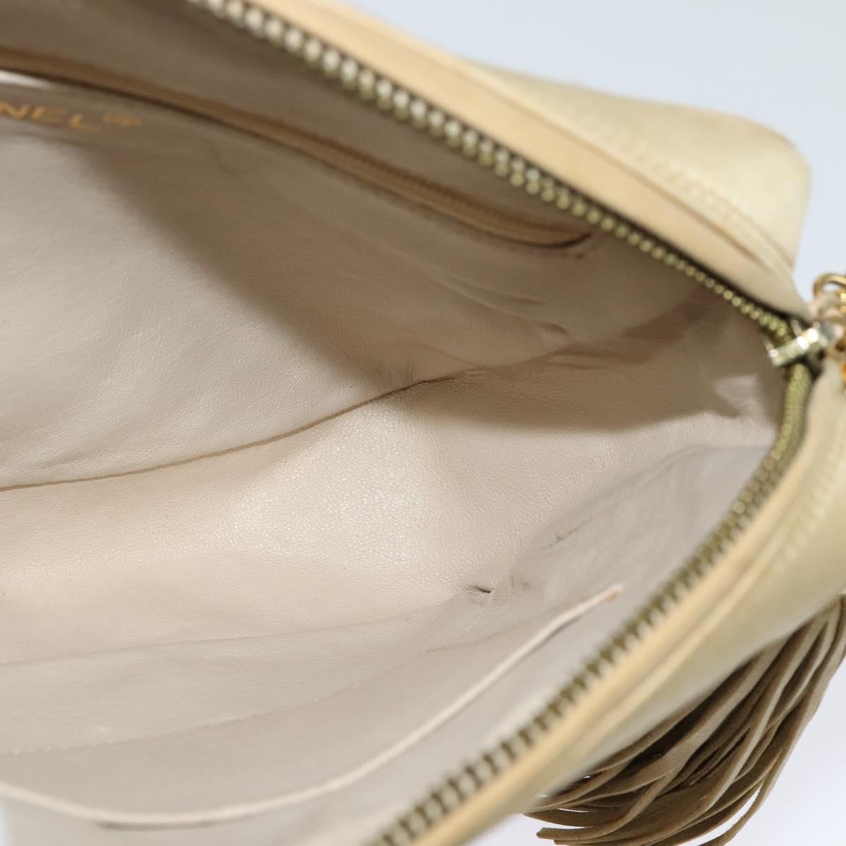 CHANEL Matelasse Chain Shoulder Bag Satin Beige Gold CC Auth 122544A