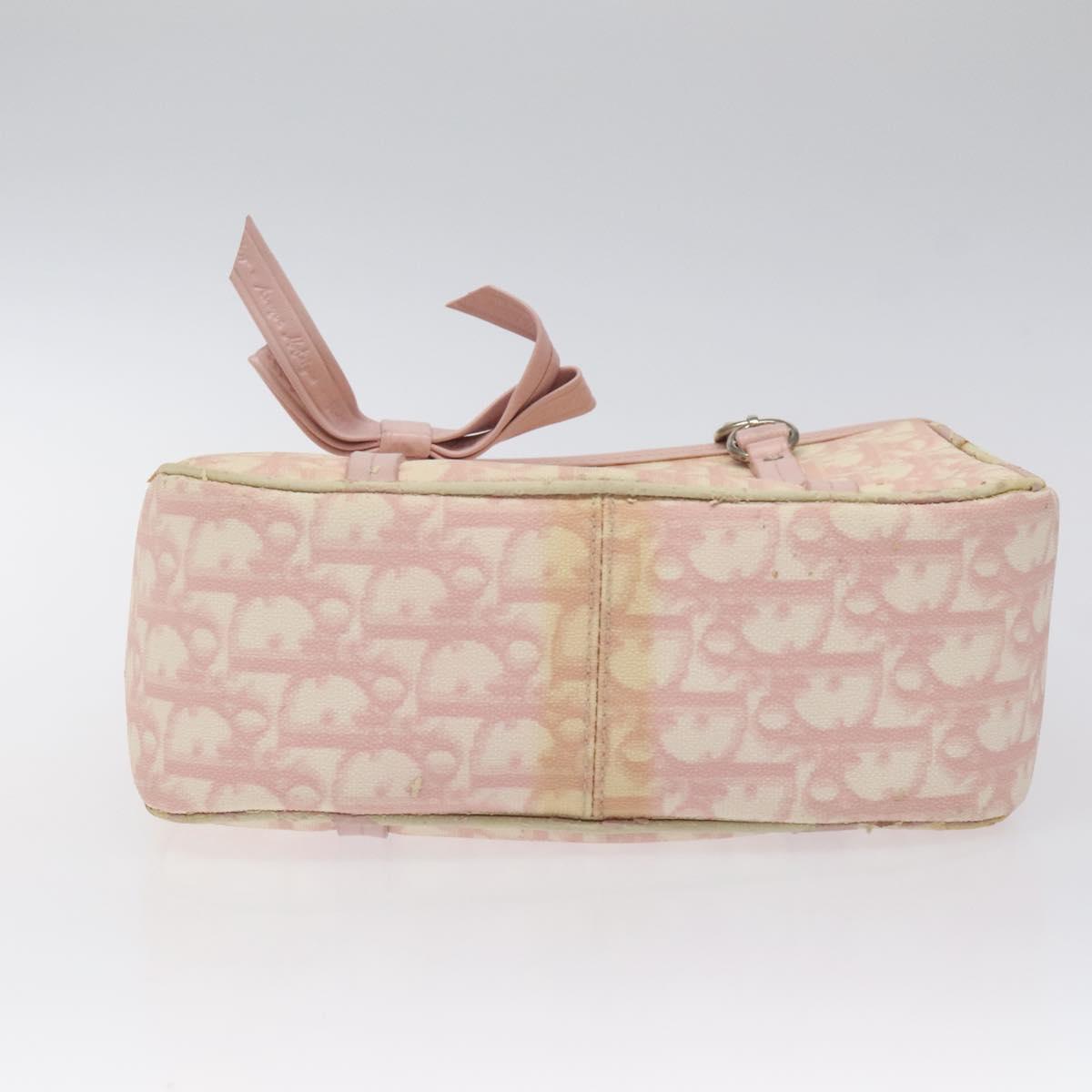 Christian Dior Trotter Canvas Romantic Chain Bag PVC Pink Silver Auth 122553