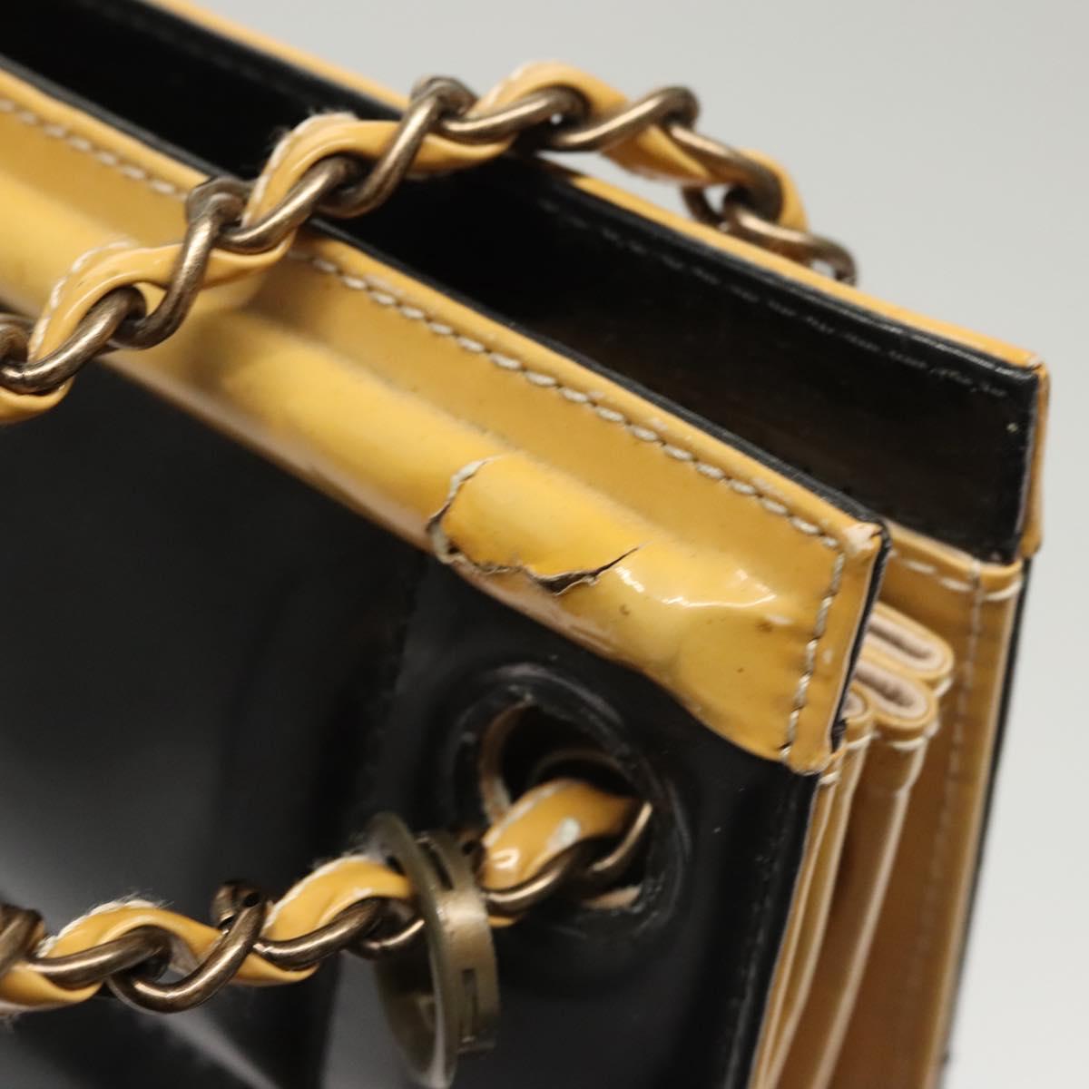 CHANEL Choco Bar Chain Shoulder Bag Patent leather Black CC Auth 122608