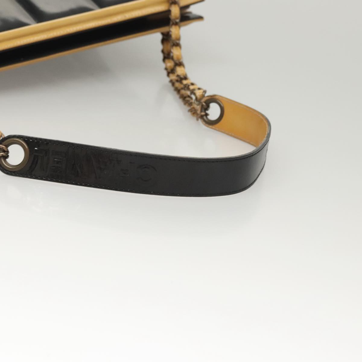 CHANEL Choco Bar Chain Shoulder Bag Patent leather Black CC Auth 122608