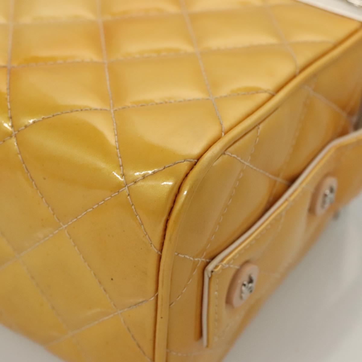 CHANEL Matelasse Hand Bag Patent leather Yellow Silver CC Auth 122609