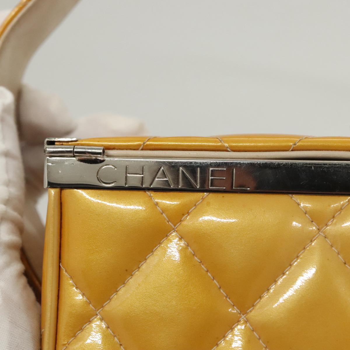 CHANEL Matelasse Hand Bag Patent leather Yellow Silver CC Auth 122609