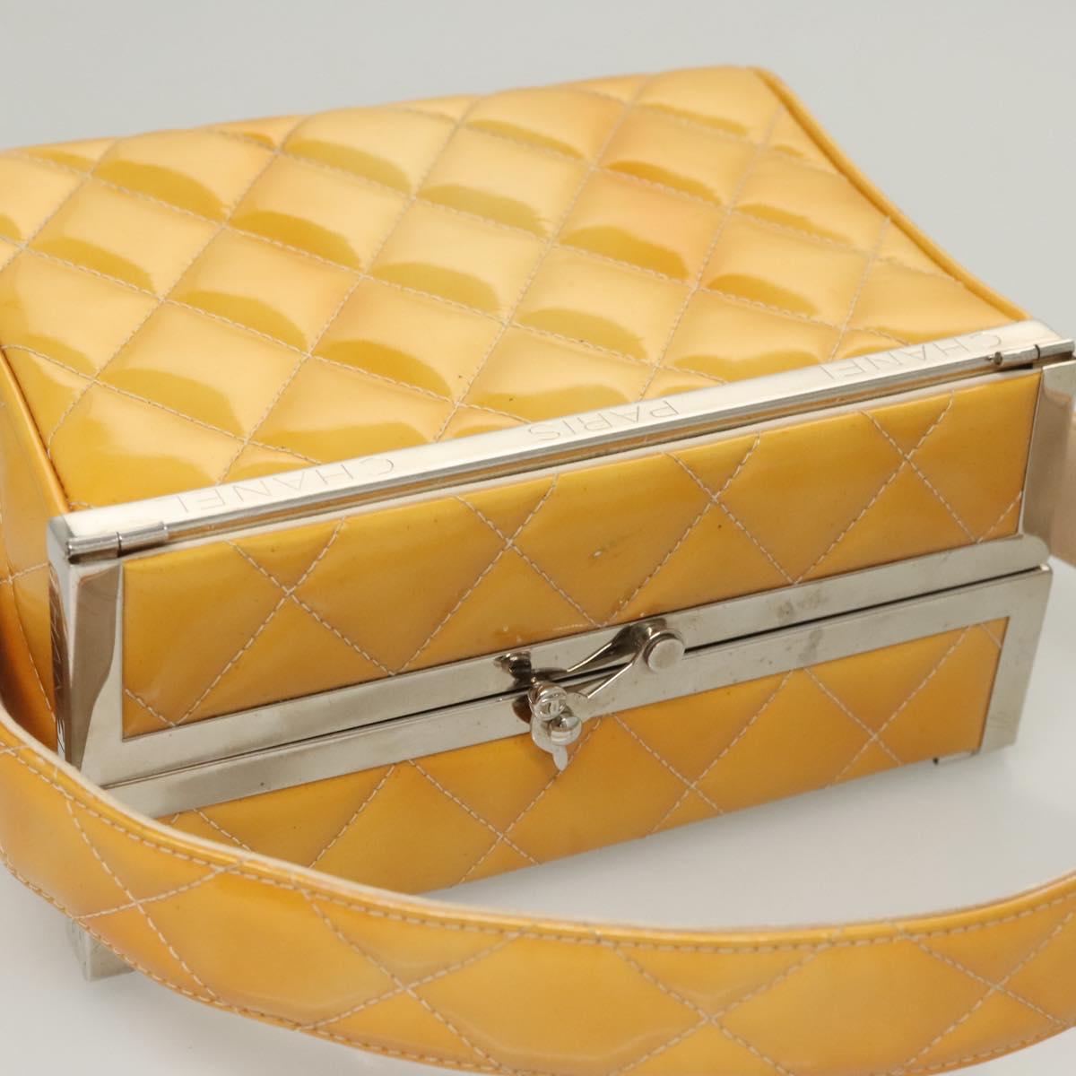 CHANEL Matelasse Hand Bag Patent leather Yellow Silver CC Auth 122609
