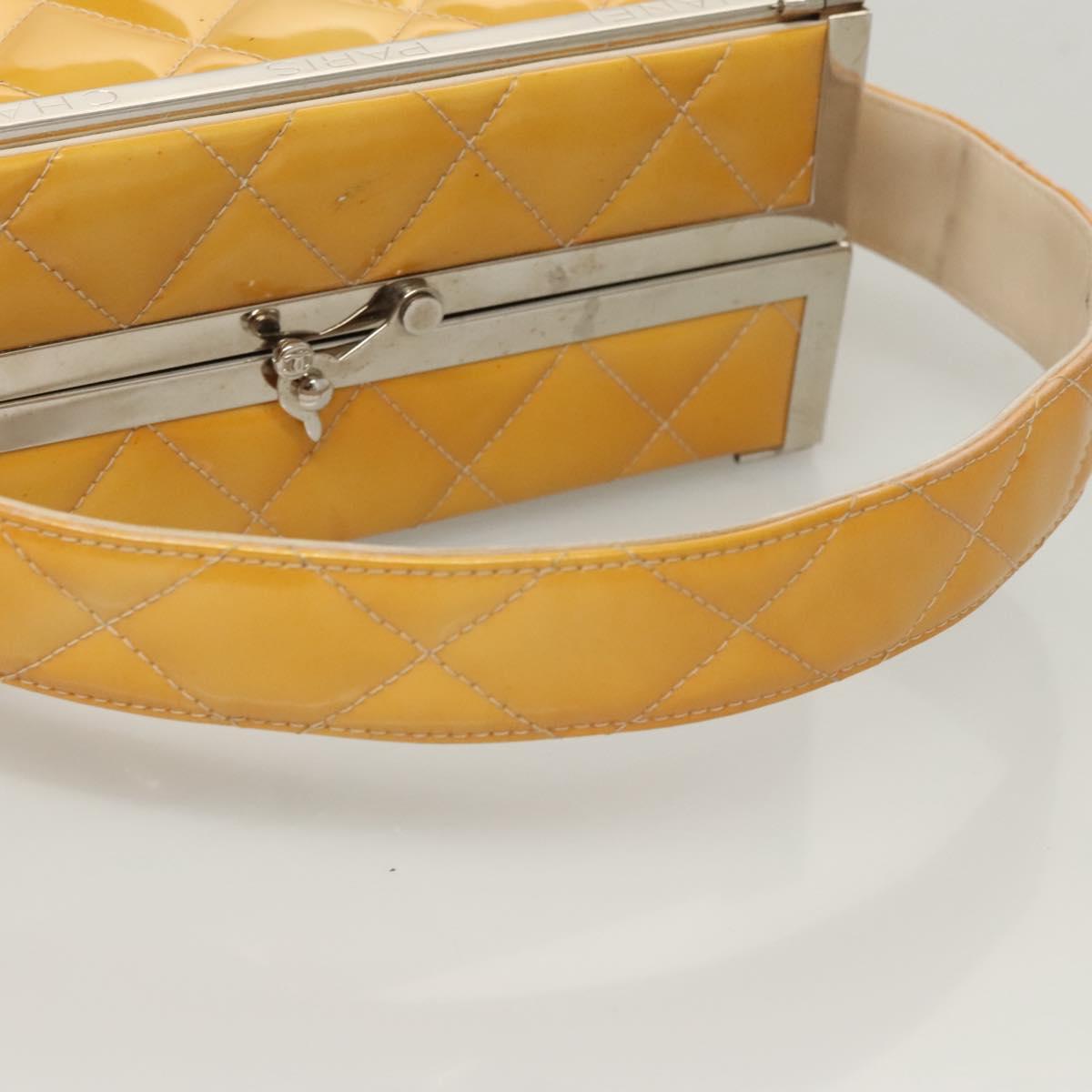 CHANEL Matelasse Hand Bag Patent leather Yellow Silver CC Auth 122609