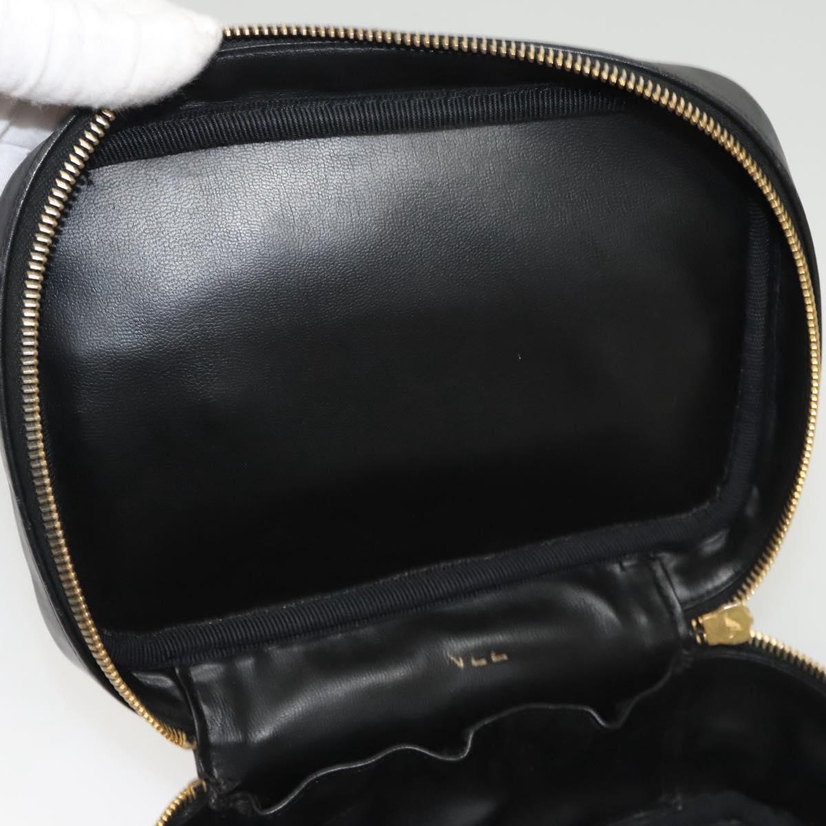 CHANEL Vanity Pouch Leather Black Gold CC Auth 122610